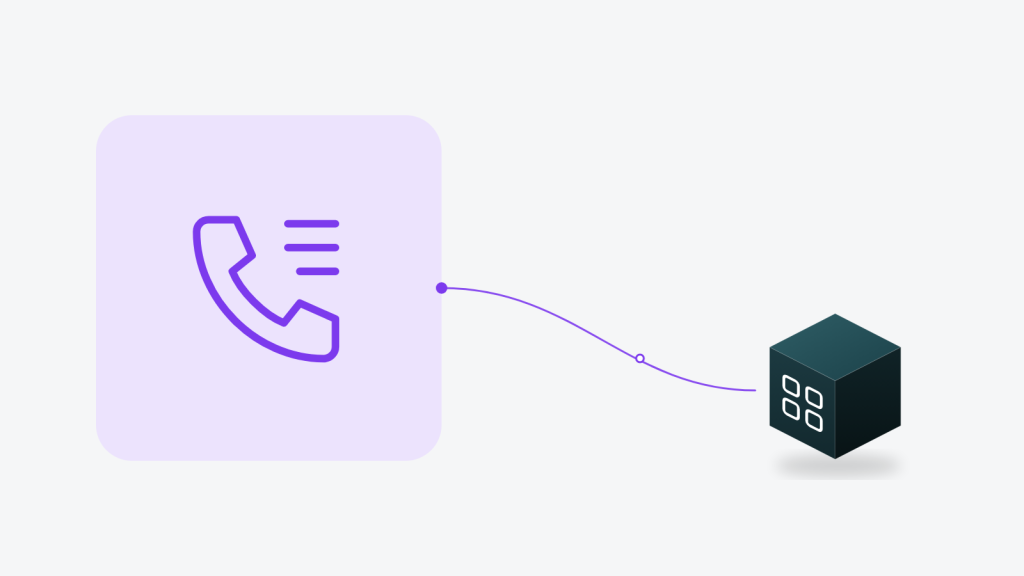 Illustration of a phone-and-list icon in a violet tile connected by a string to an ORCA cube