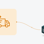 Illustration of a delivery truck icon in an amber tile connected by a string to an ORCA cube
