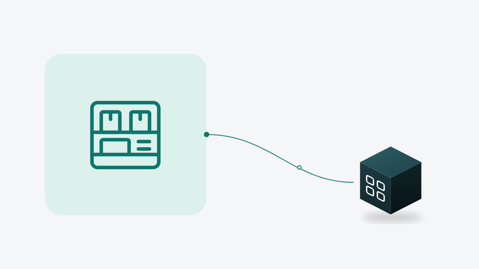 Illustration for “Keeping inventory consistent across multiple sales channels”: Inventory workflow icon connected to an ORCA cube