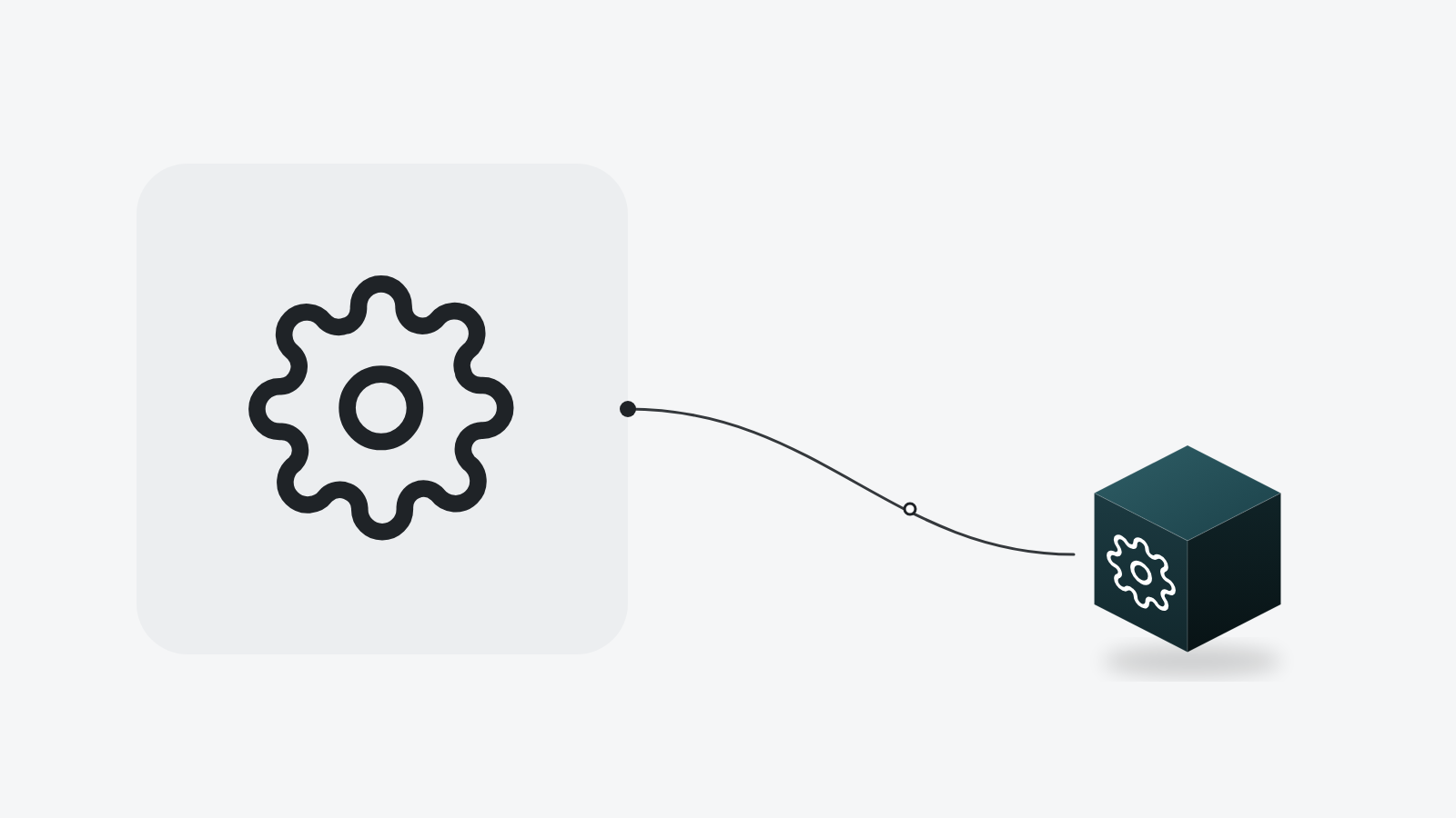 Illustration for “Choosing the first workflow to automate in a small business”: Platform workflow icon connected to an ORCA cube